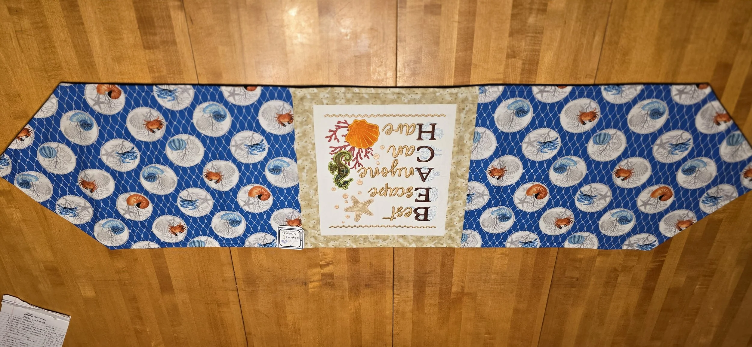 Beach embroidered pointed table runner 12x52