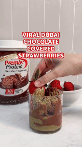 Enjoy a delicious protein twist on Dubai’s viral chocolate covered strawberries – no flights necessary!.gif