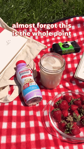 one sip and suddenly our day is better   #PremierProtein #ProteinShakes #Picnic #LittleTreat.gif