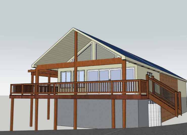 Custom residential design concept illustrating exterior layout and deck configuration by Esarey Construction