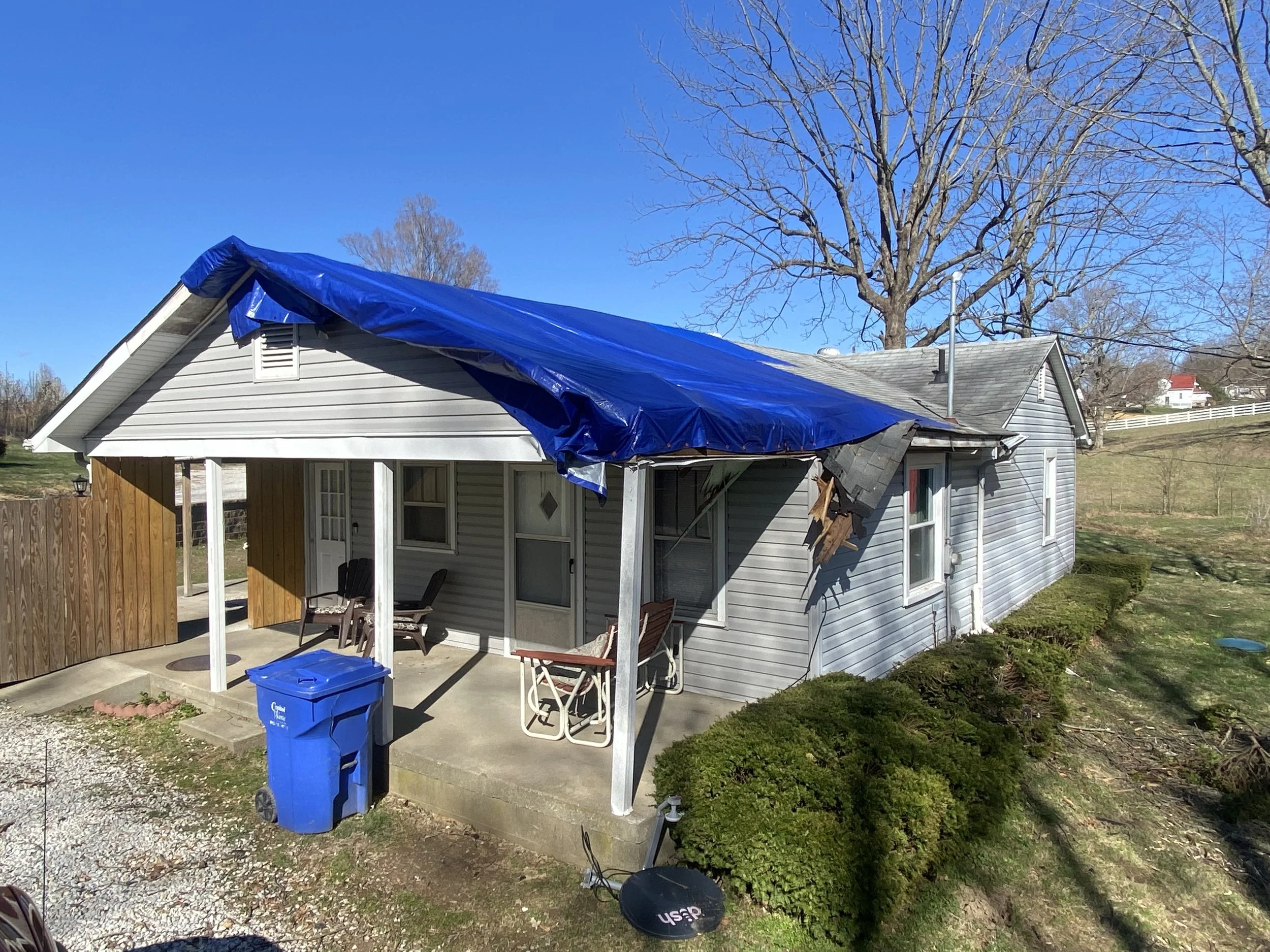 A progress photo of a home that was damaged by a tornado and ia being restored by the professionals at Esarey Construction in Clarksville, Indiana