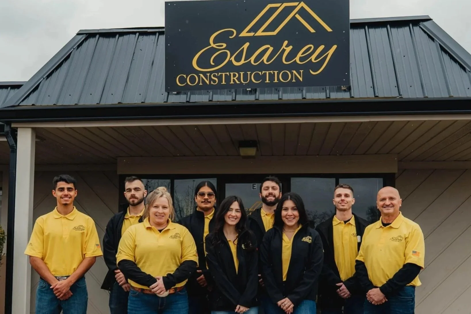 A professional photo of the Esarey Construction team at their office in Clark County, Indiana