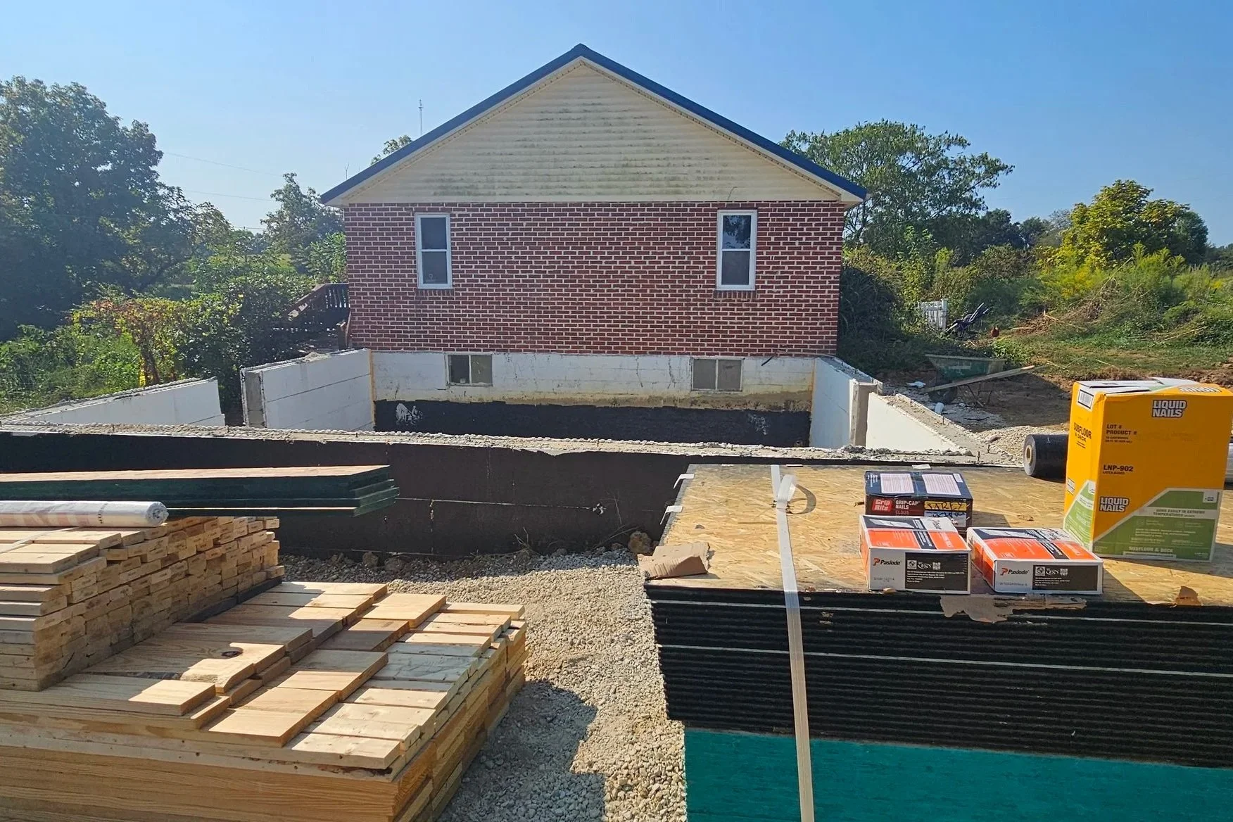 A progress photo of a basement home addition project in Jeffersonville, Indiana 47130 being constructed fully by Esarey Construction