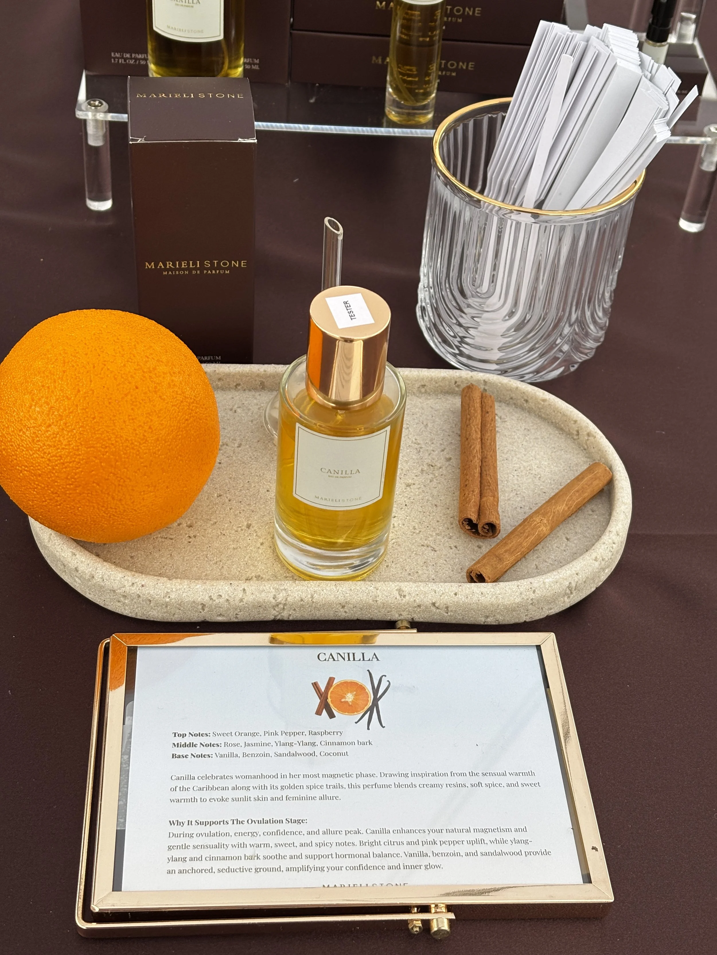 Nontoxic gourmand perfume. Orange perfume, cinnamon bark perfume, vanilla, benzoin, sandalwood, and coconut perfume