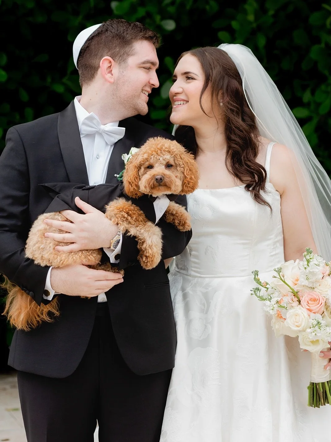 Main character energy from Mickey. The most perfect family portraits 🐶🐾

Planner @amarvelousevent
Photography @ambrosiophotography
Hair &amp; Makeup @bombshellmakeovers 
Florist @dalsimeratlas
Dress Store @wonderlandbridal
Venue @bnai_torah_boca
Ca
