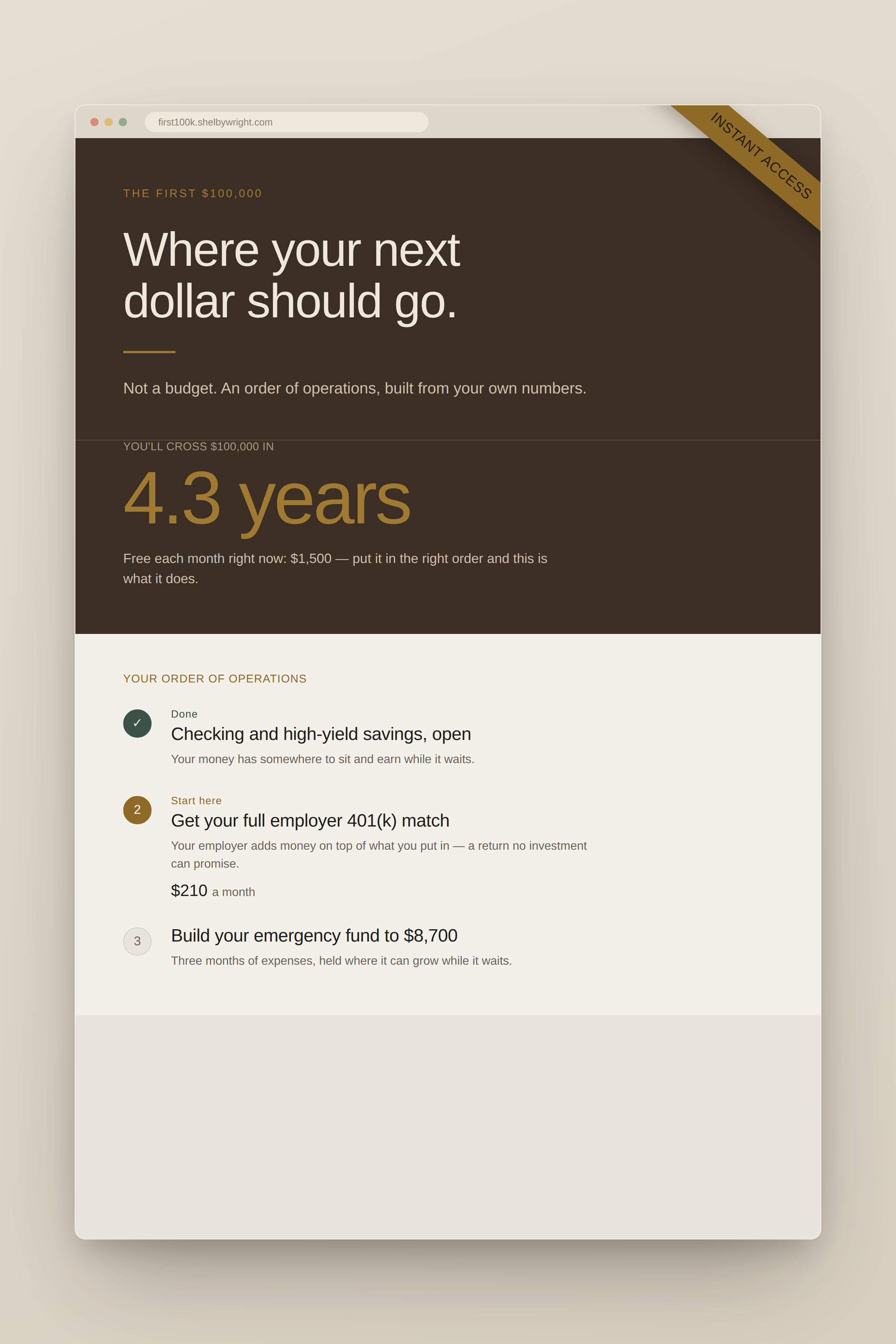 The First $100K: Your Personal Order of Operations