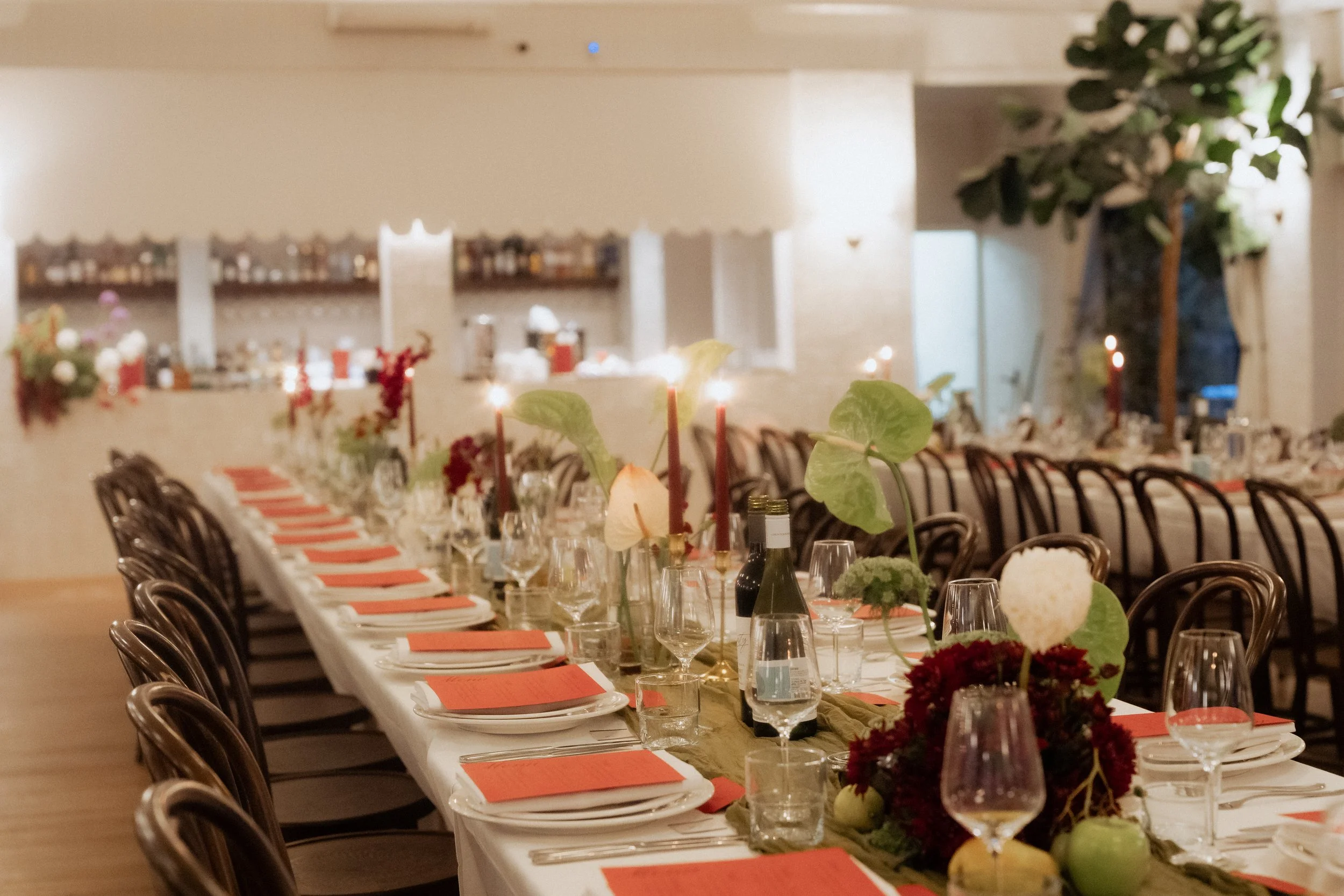 Chic modern colourful fun moody reception styling at The Lodge Jamberoo