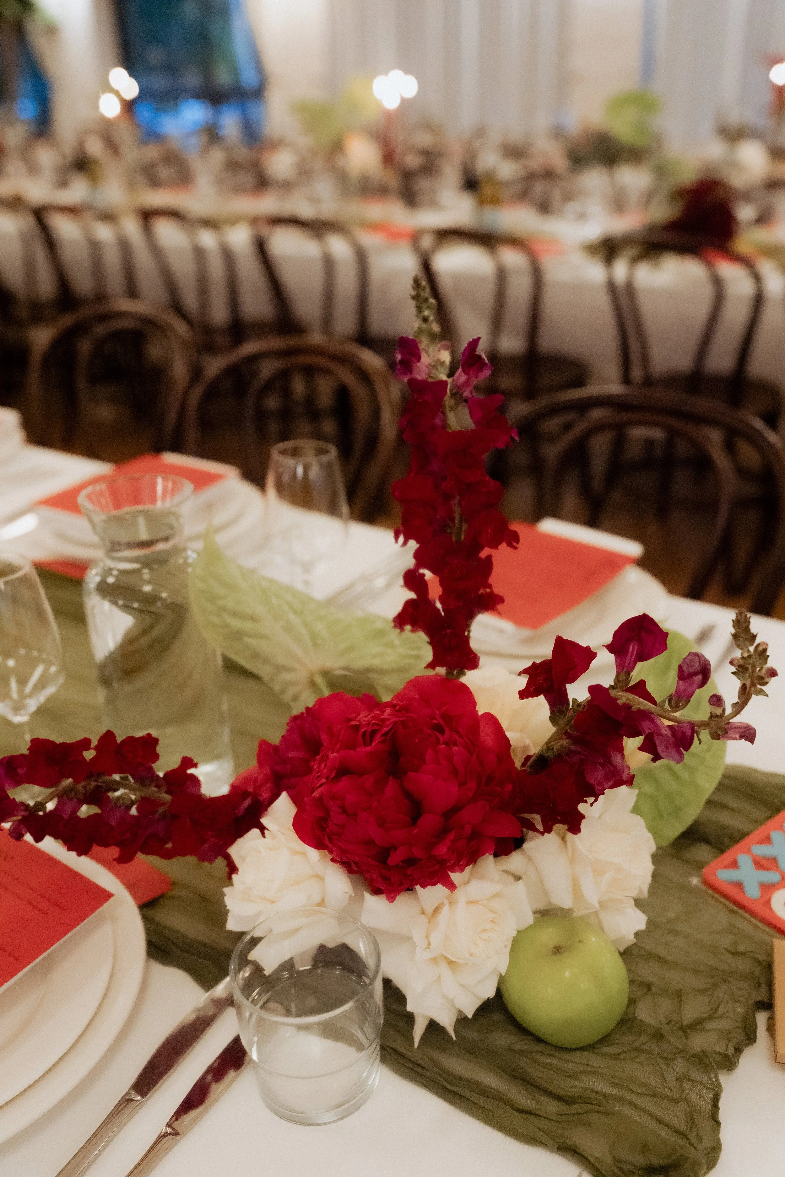 Chic modern colourful fun moody reception styling at The Lodge Jamberoo