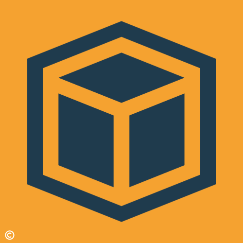 Hexagonal cube logo on orange background