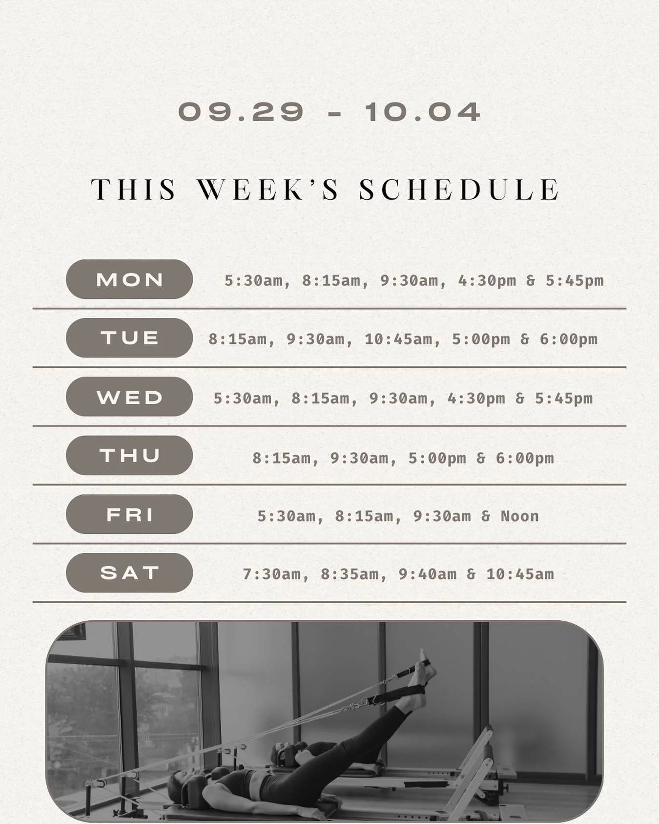 ✨ It&rsquo;s that time again! ✨
Our weekly schedule at LEI Pilates drops today at 1 PM 🕐 and spots go fast! Don&rsquo;t wait&mdash;secure your classes for the week and keep your movement goals on track. 🤍