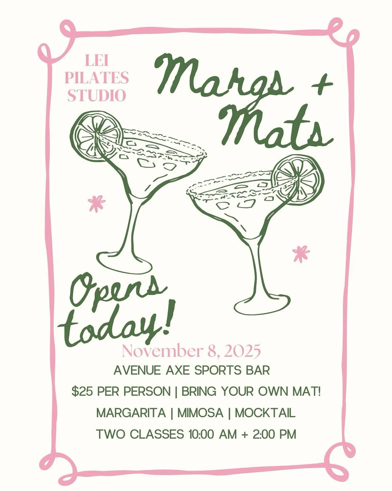 Registration is open in the LEI Pilates App! 🤍 Spots are limited, so don&rsquo;t wait! 

Reminder: 
✨Please bring your own mat 
✨Venmo @lileishipley $25 to secure your spot
✨classes offered at 10:00 am &amp; 2:00 pm

We can&rsquo;t wait to see you t