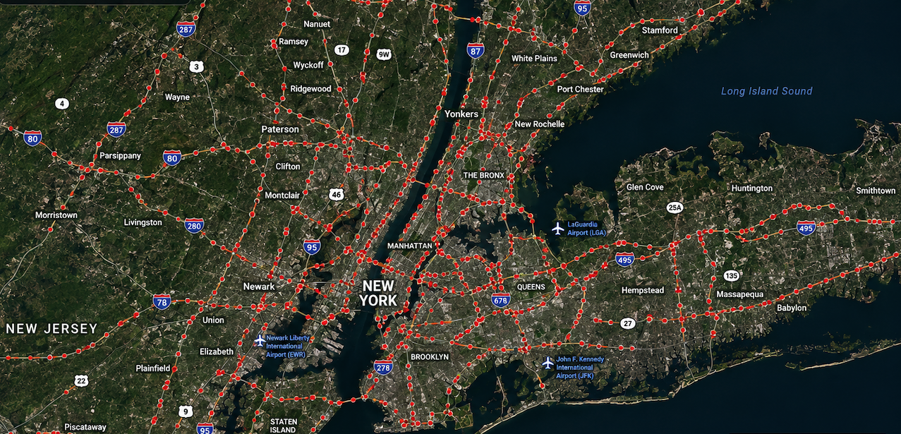 Map image showing spectrum activity across NYC and New Jersey