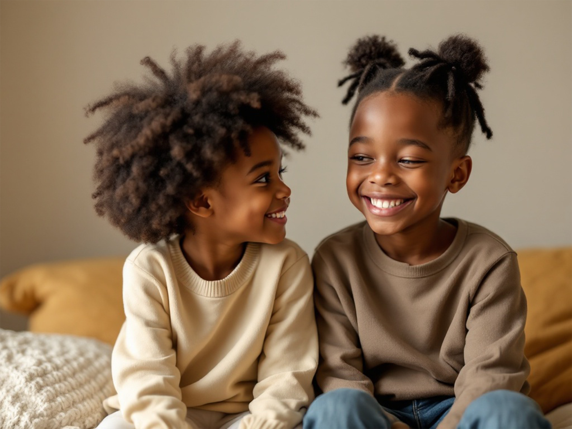 Black twin siblings, sharing a gentle moment together - the inspiration behind Deadbeet Apparel's inclusive vision