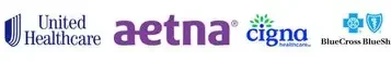 Logos of United Healthcare, Aetna, Cigna, and BlueCross BlueShield
