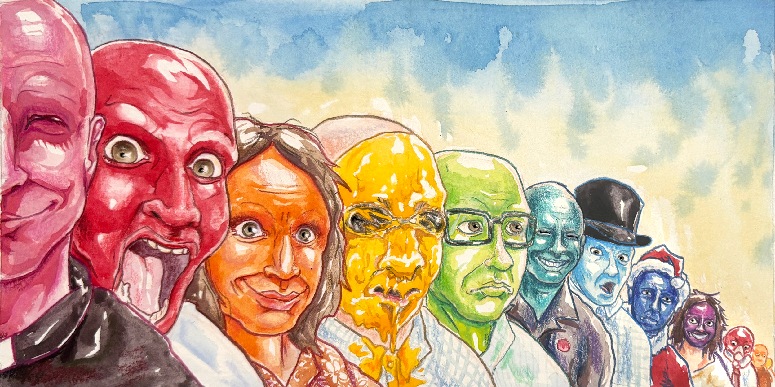 Rainbow of Dan - Watercolor, colored pencil. 10" x 5"