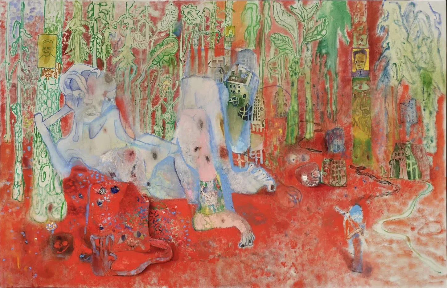 Qiu Xiaofei, The Theater of Wither and Thrive, 2025, oil on linen, 193.5 x 300.5cm