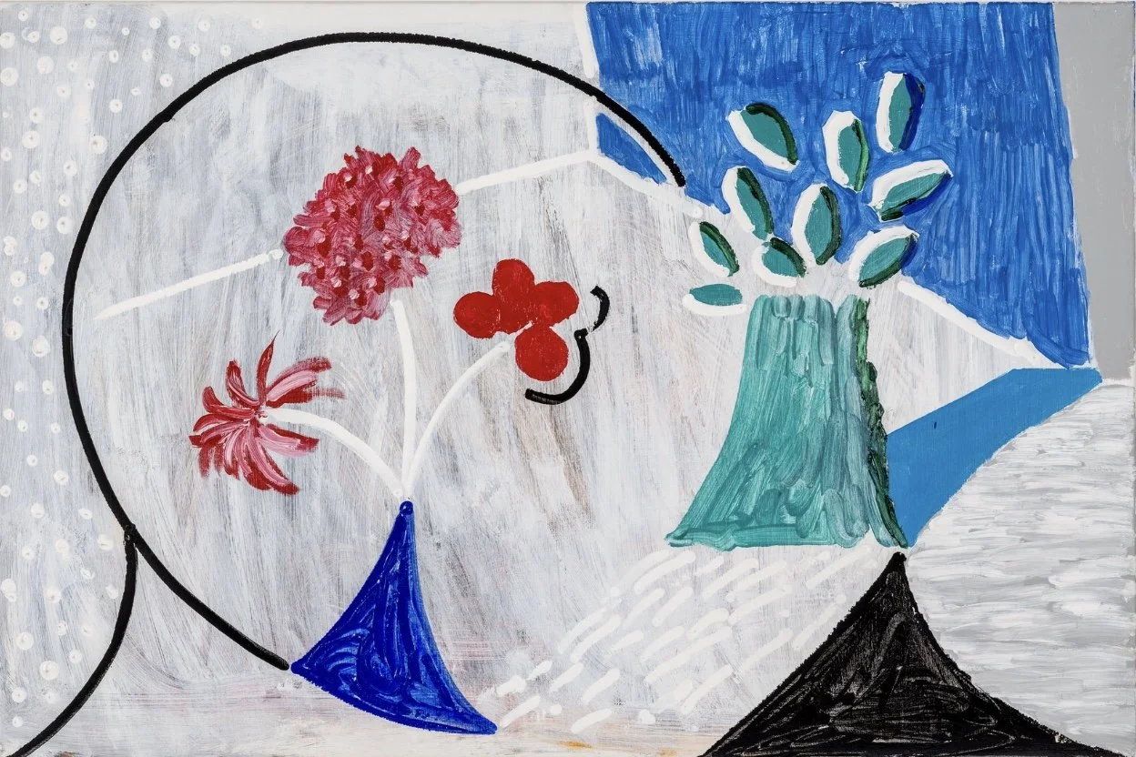 David Hockney, Two Vases with Flowers on White, 1988, Acrylic on canvas, 60.6 × 91.4cm