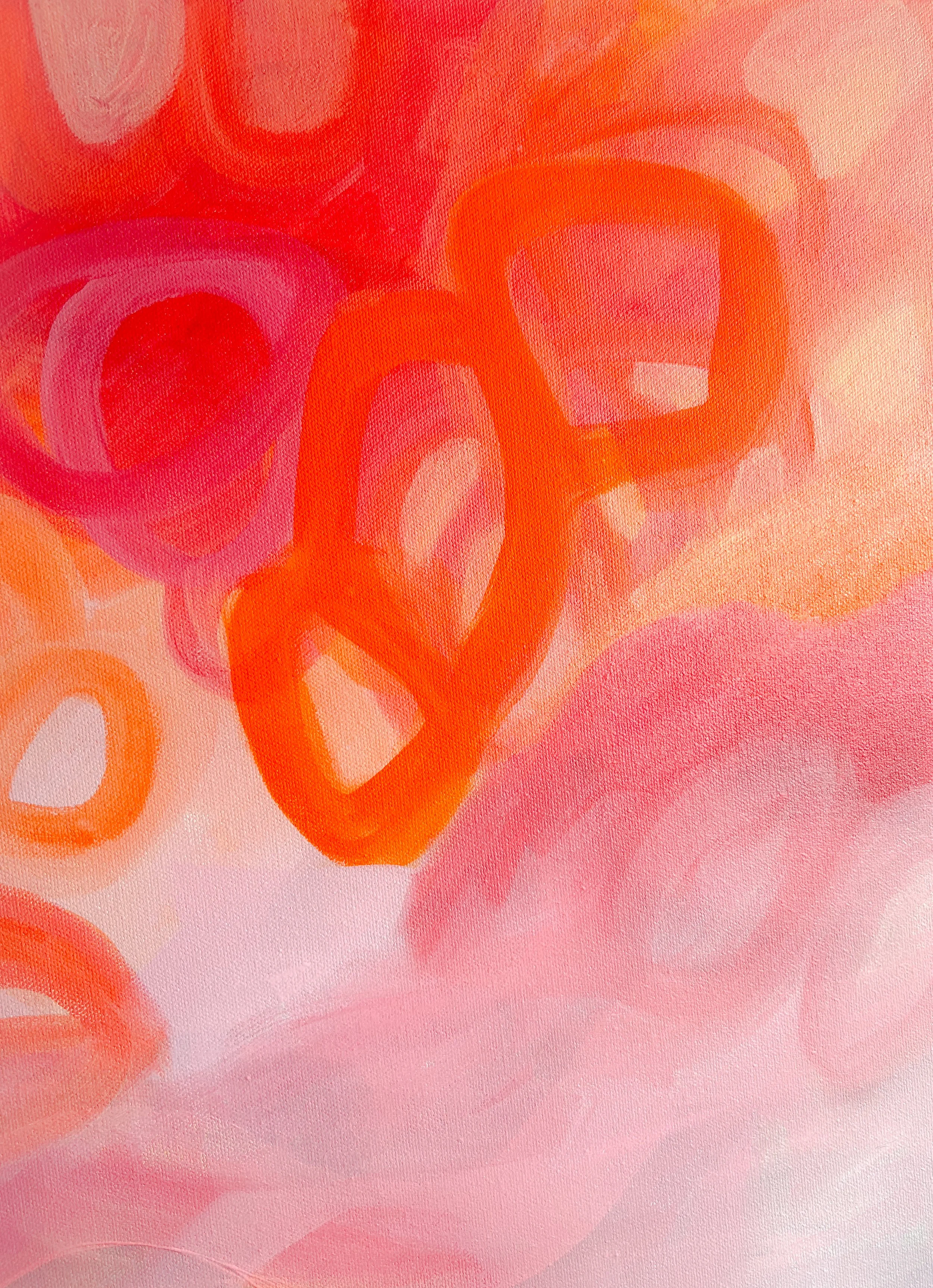 Bright red and orange and pink abstract with loops