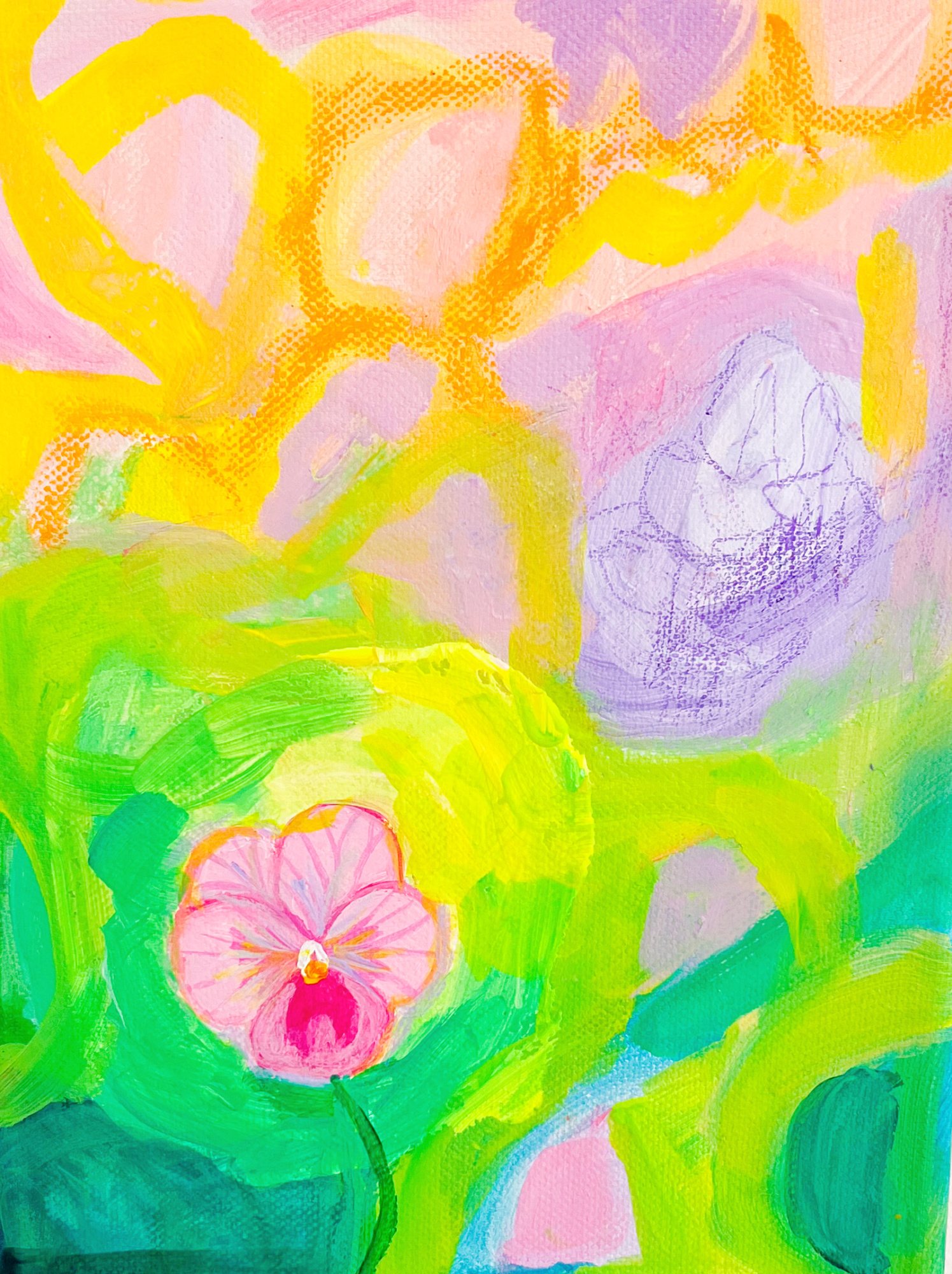 Abstract art - colorful with semi realistic pink pansy