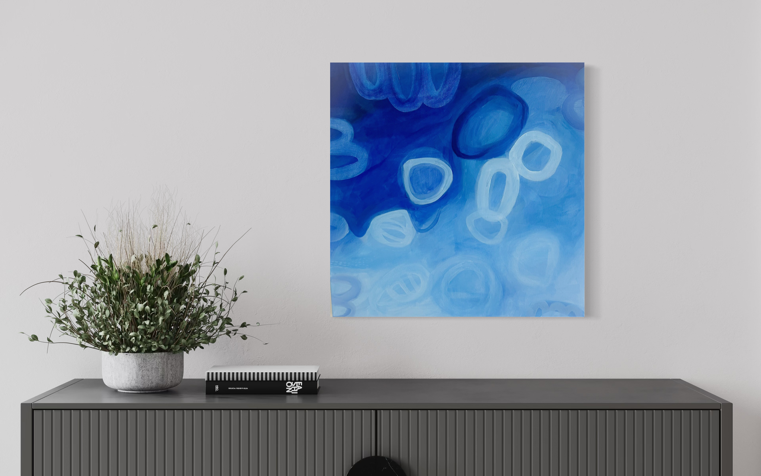 Indigo blue and cerulean blue abstract with circles 