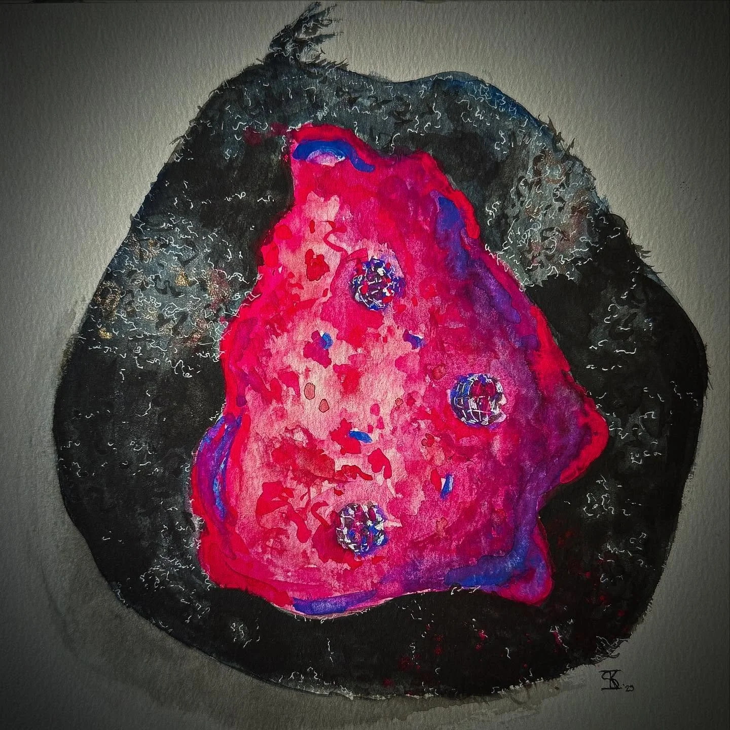 Still thinking about the experiment with wet felting and wanting to do more with this project. Tonight I did a watercolor painting of the piece. I think I&rsquo;d like to do more of these too.