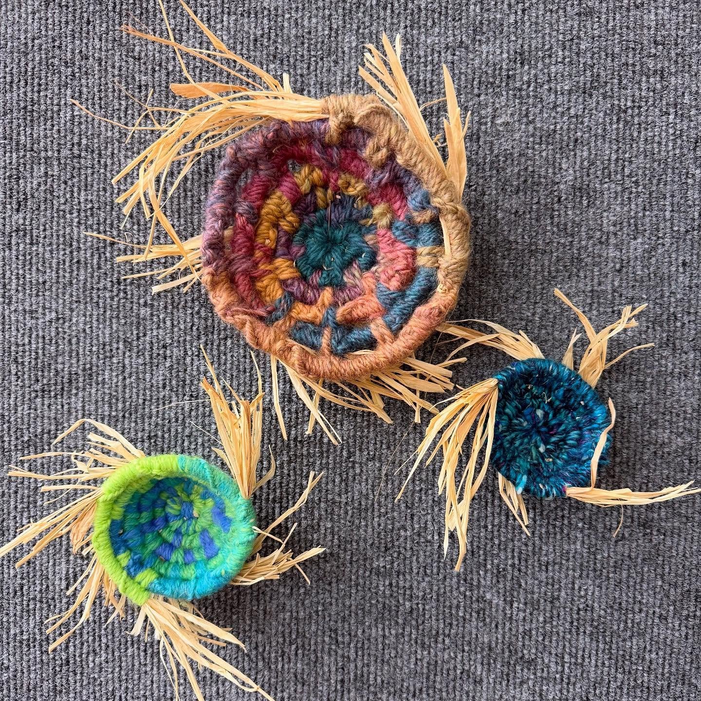 The first of my grief nests. I made these during my artist residency at the PCCLD Rawlings Library Makerspace. Each nest is made with my hand spun yarn. My eventual goal for this project is to have a whole wall of little nests. Each one a container f