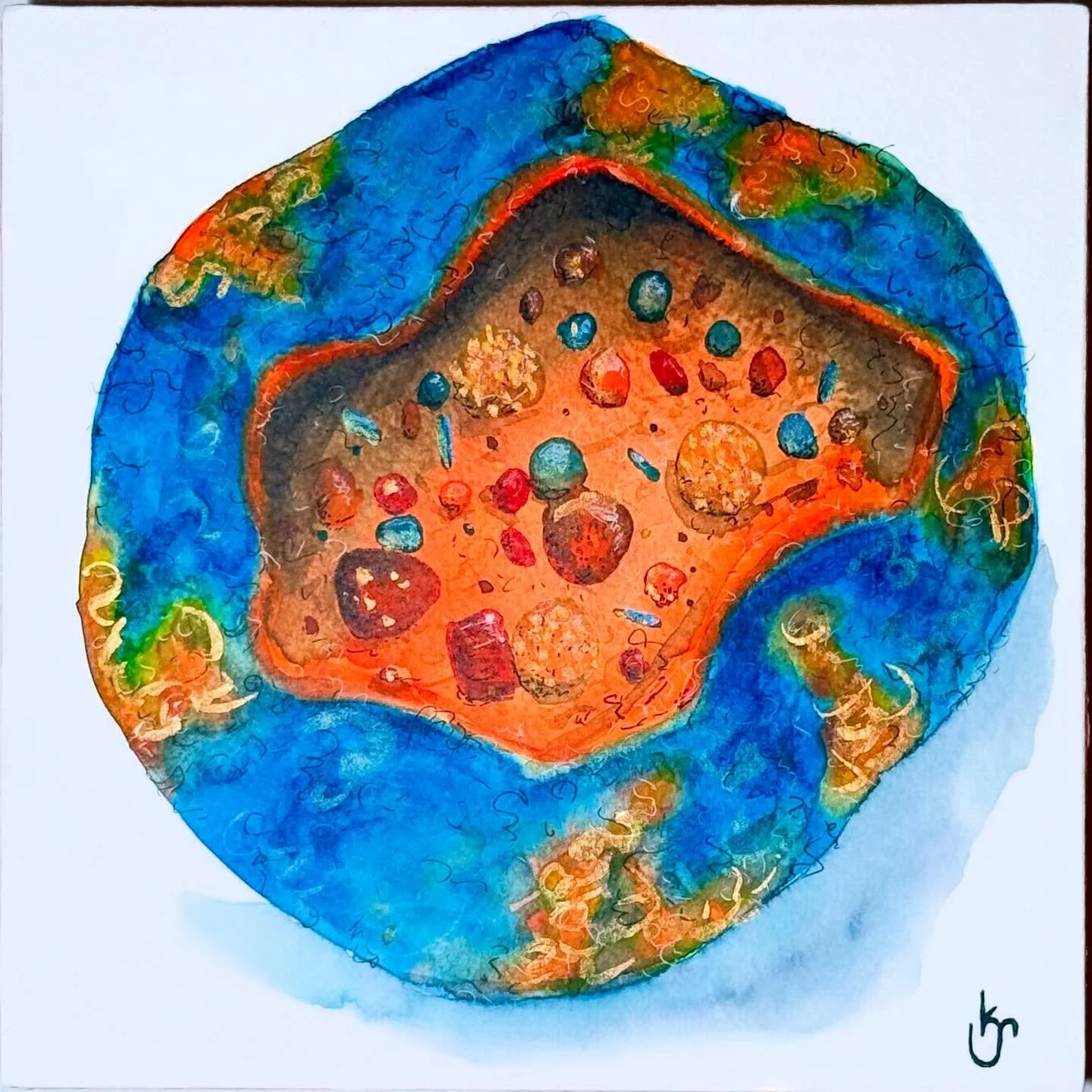 Echo #5 (The Chariot) - watercolor (Available) - For the Unearthed series, each felted vessel was accompanied by a watercolor painting which I call an echo. Alluding to Magritte&rsquo;s &ldquo;The Treachery of Images,&rdquo; these echos are just that