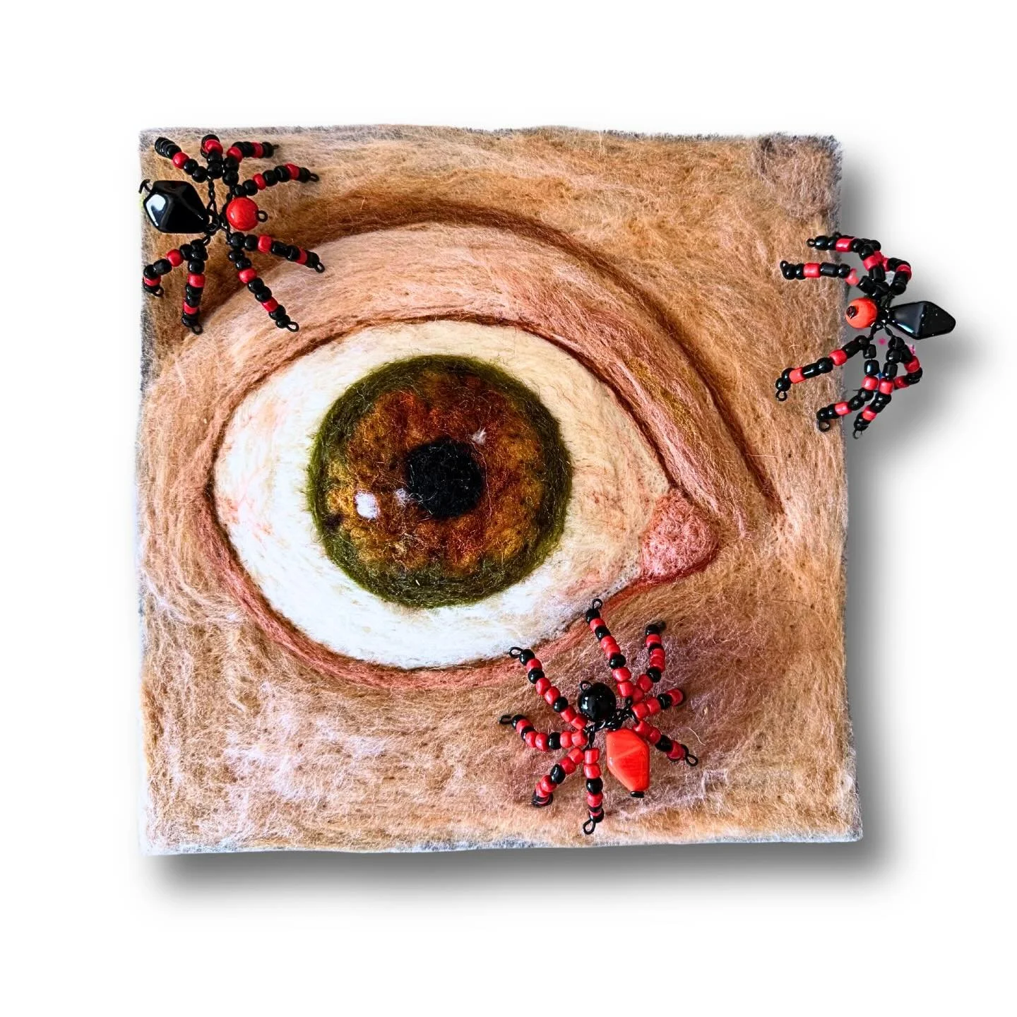 DID YOU KNOW THERE ARE SPIDERS ON YOUR EYES (Available) - mixed media fiber art - Inspired by the alarming eye appointment I had two years ago where my doctor informed me I had &ldquo;excess demodex&rdquo; on my eyelids. Did you know that skin mites 