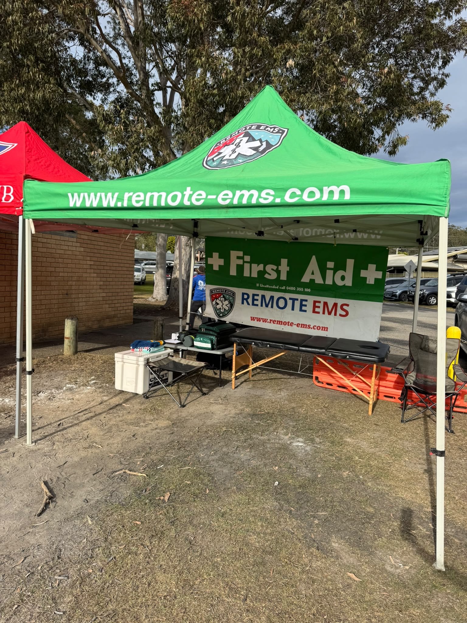 Remote EMS event medical treatment tent and patient care equipment
