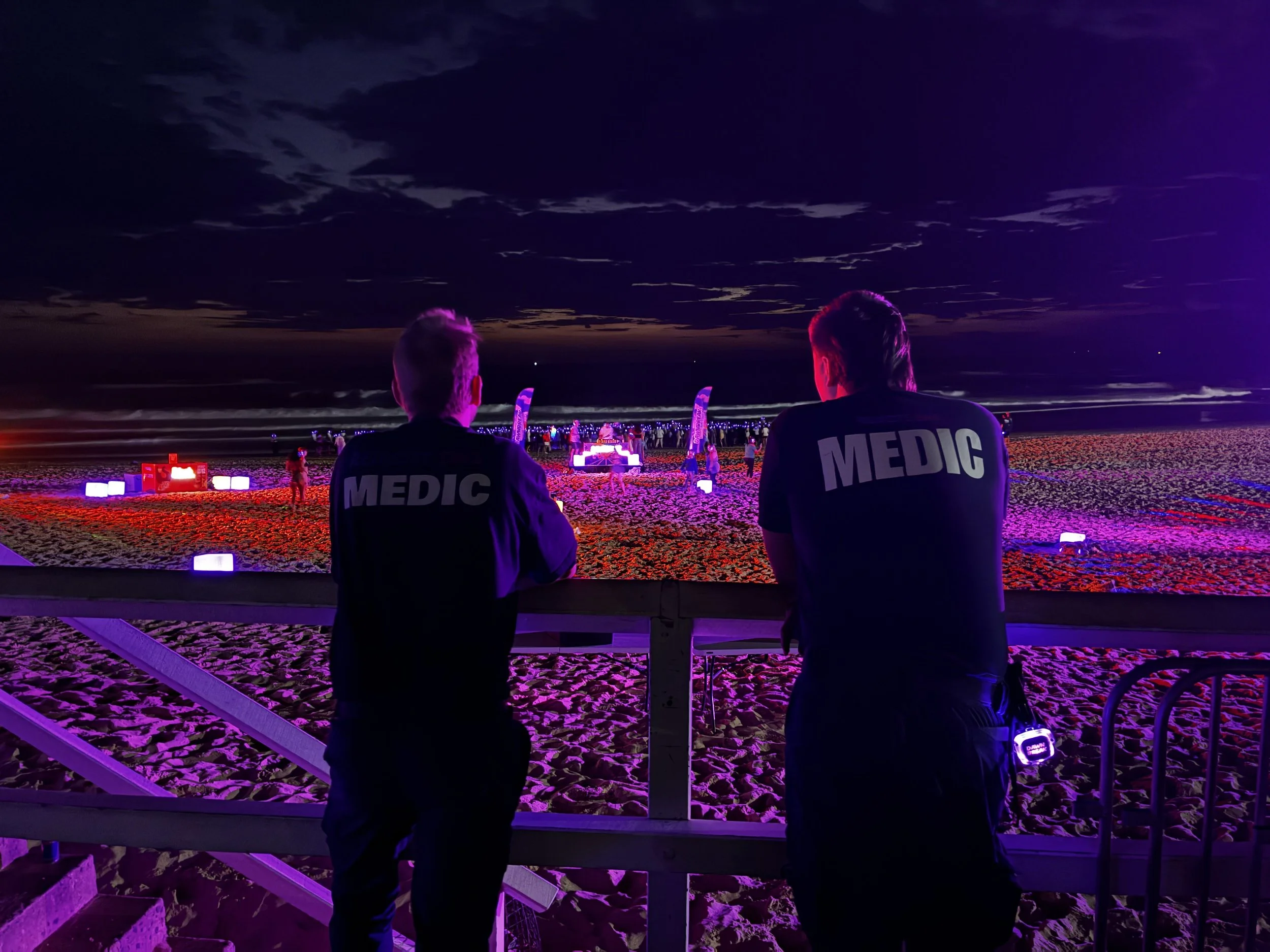 Remote EMS event medics providing medical coverage at a beach festival