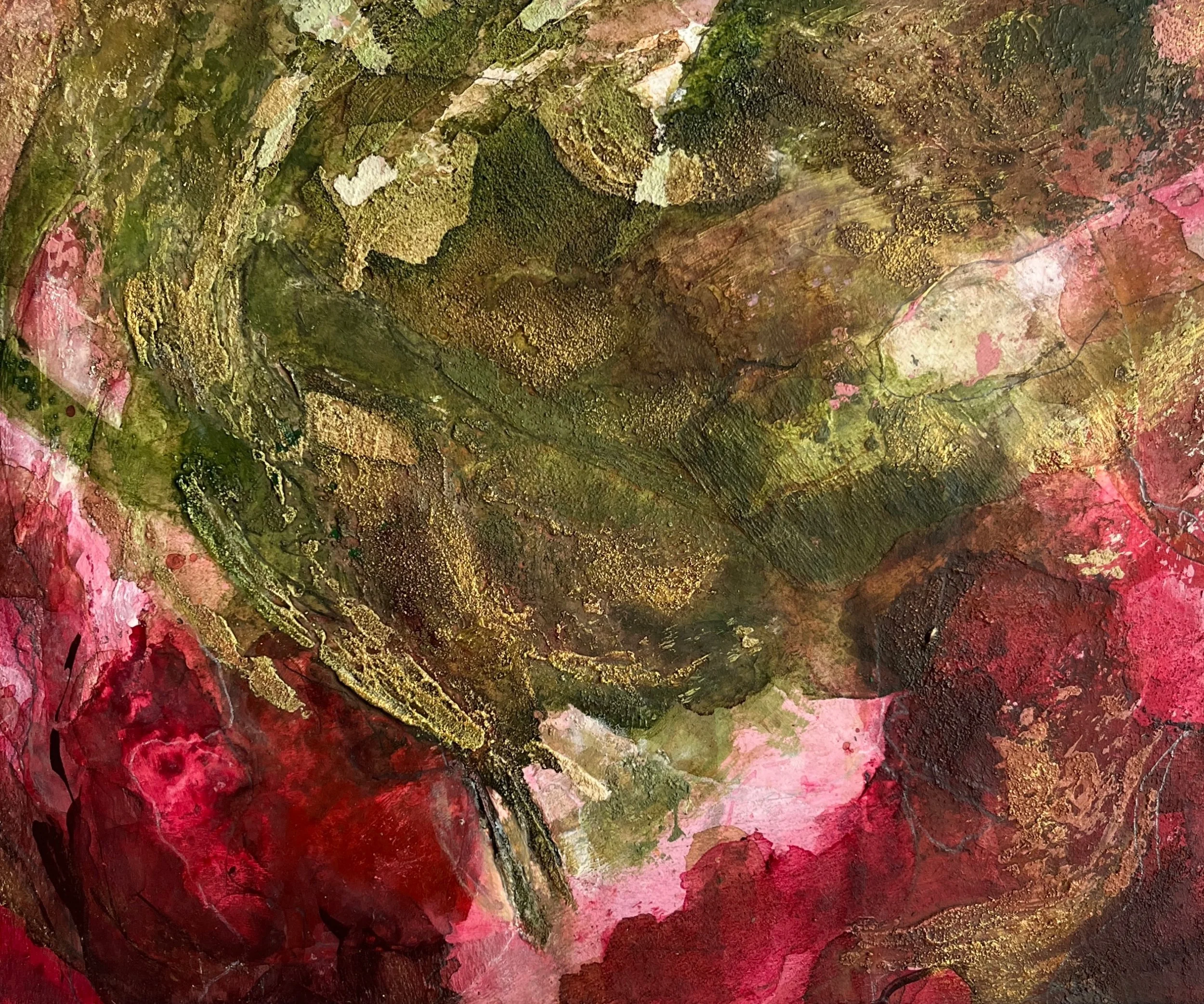 Whispers of Stillness, mixed media on cradled wooden panel, 2024, 28x33cm, in private collection 