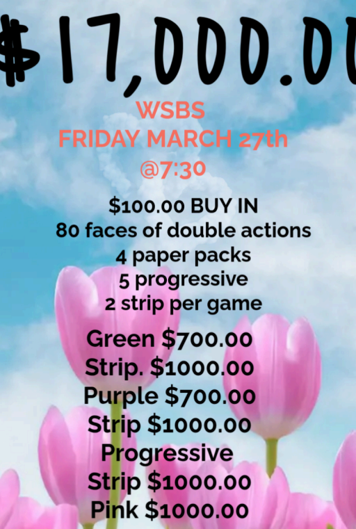 WSBS event at Pop's Bingo Hall March 27th at 7:30 pm!