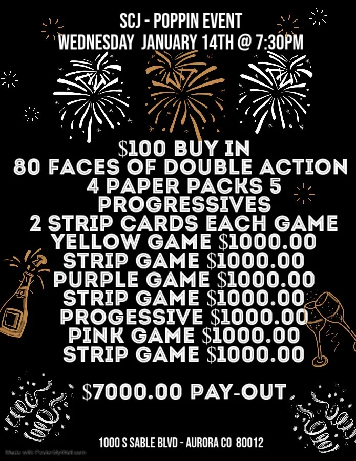 SCJ POPPIN Bingo Event at Pops Bingo Hall January 14th 2026 7:30PM