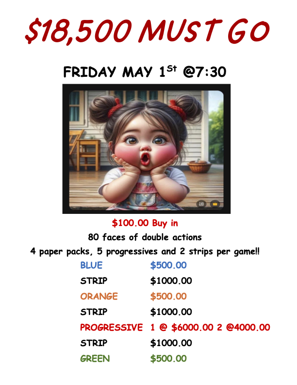 WSBS MUST GO May 1st, 2026 Pop's Bingo Hall! Auroras Best Bingo Hall!