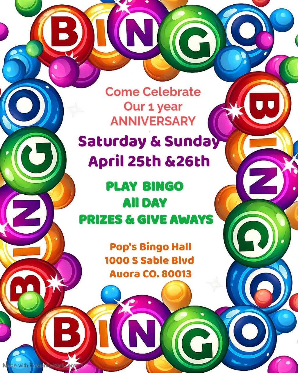 Pop's Bingo Hall ONE YEAR ANNIVERSARY! April 25-26, 2026 All Day!
