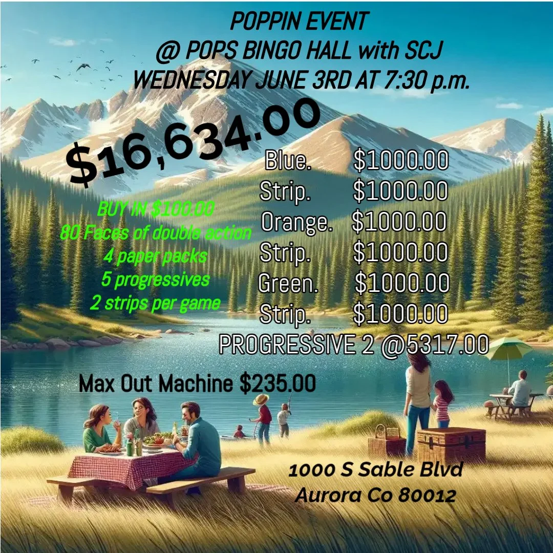 SCJ and Pop's Bingo Hall, June 3rd, 2026 at 7:30pm Poppin Event!