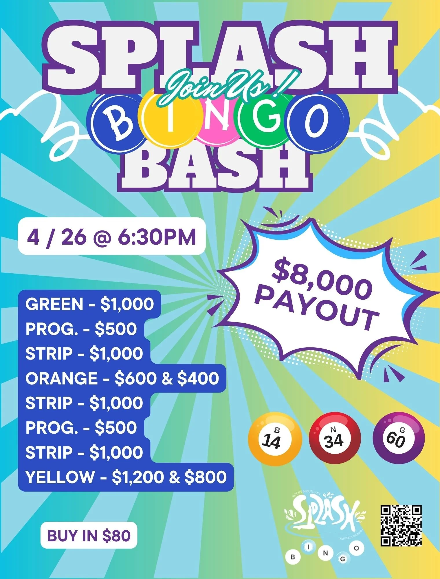Aril 26th 2026 SPLASH Bingo BASH! Pop's Bingo Hall