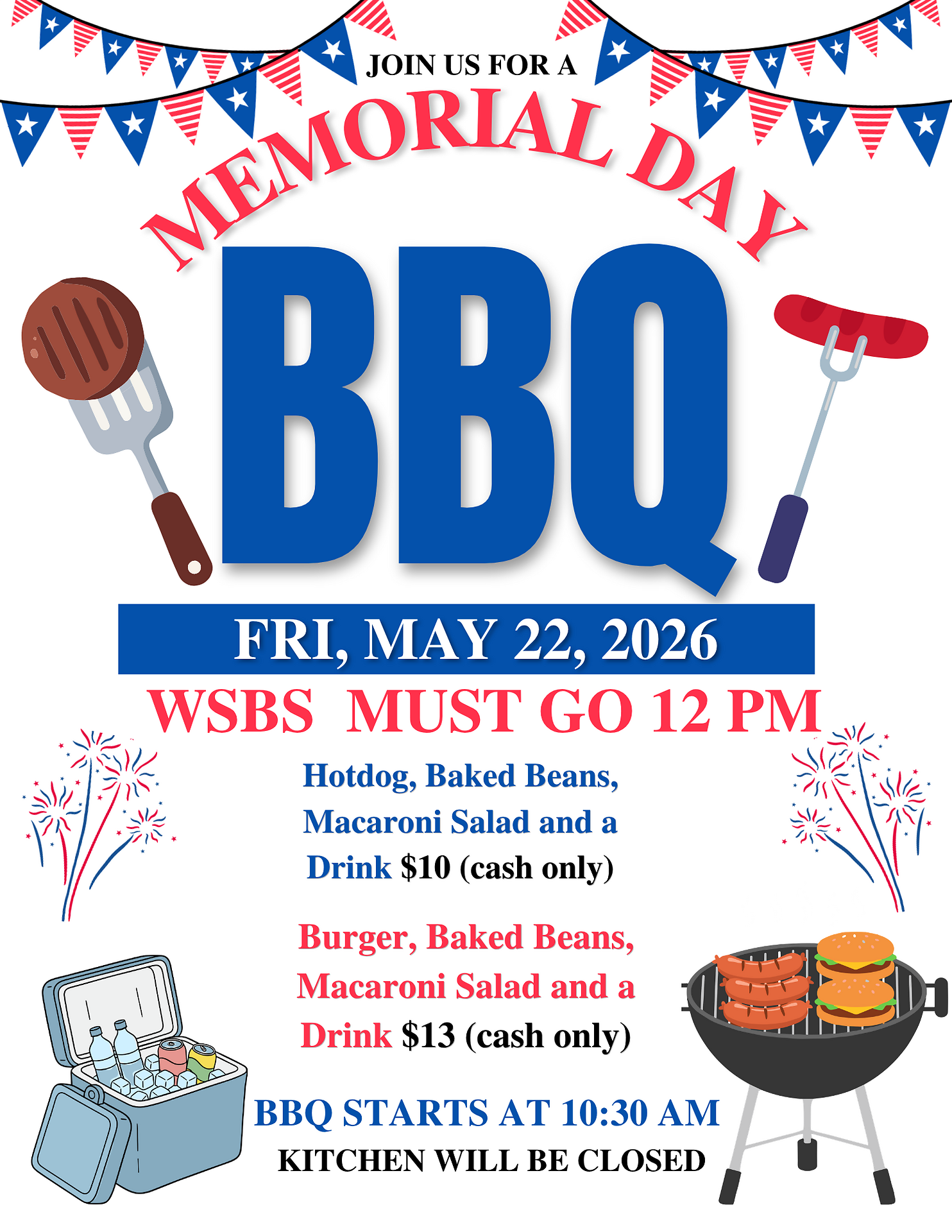 POPS Bingo Hall Memorial Day BBQ!