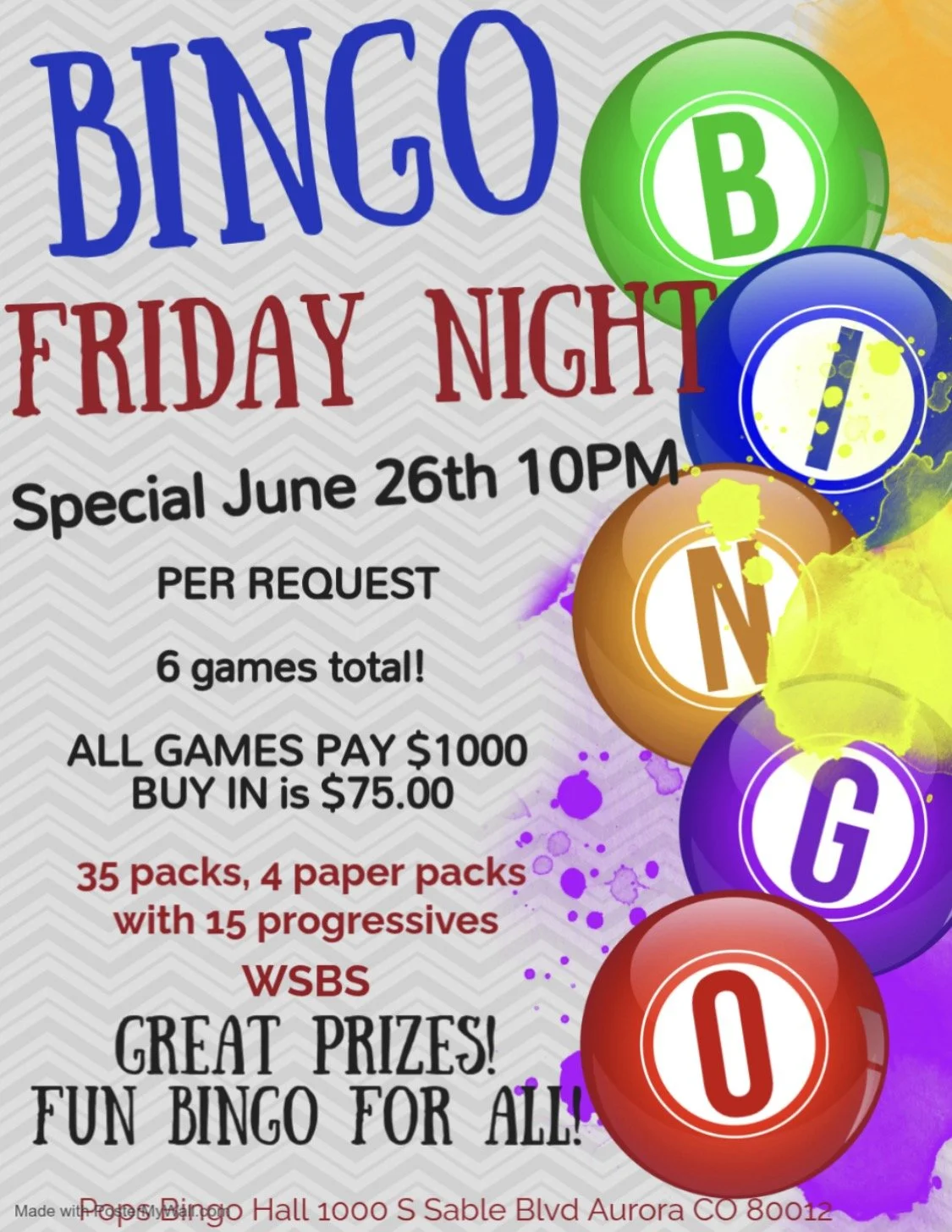 WSBS and Pop's Bingo Hall Friday Night Bingo! June 26th, 2026 at 10PM