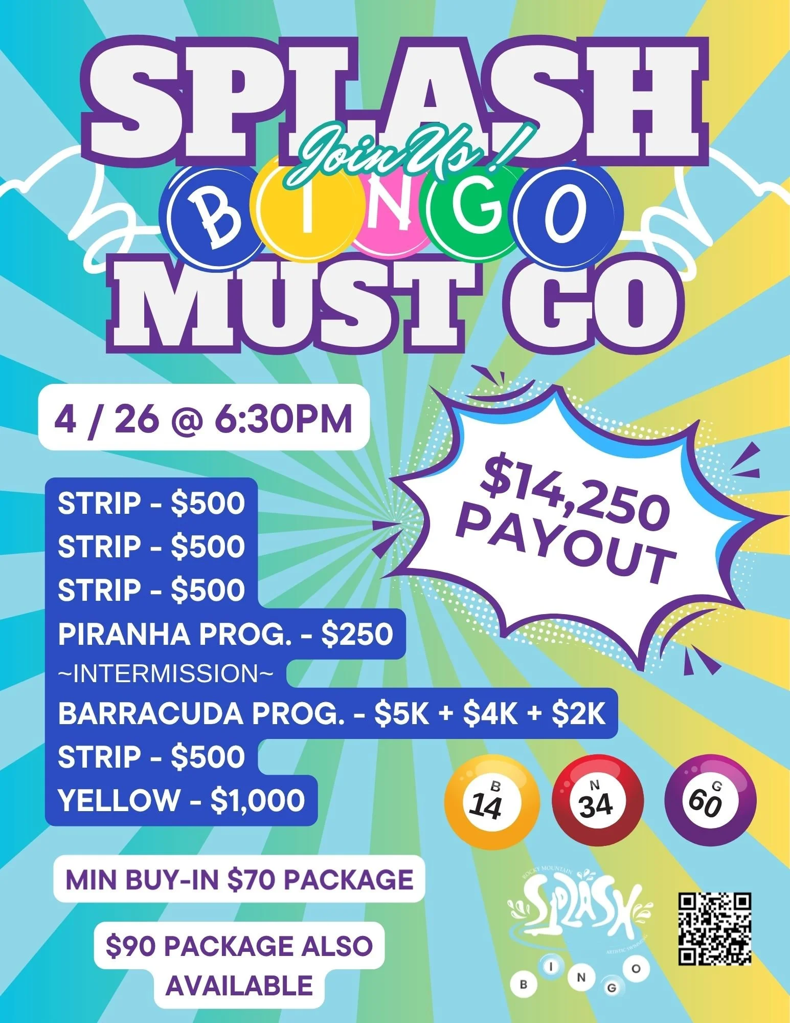 Aril 26th 2026 SPLASH Bingo BASH! Pop's Bingo Hall