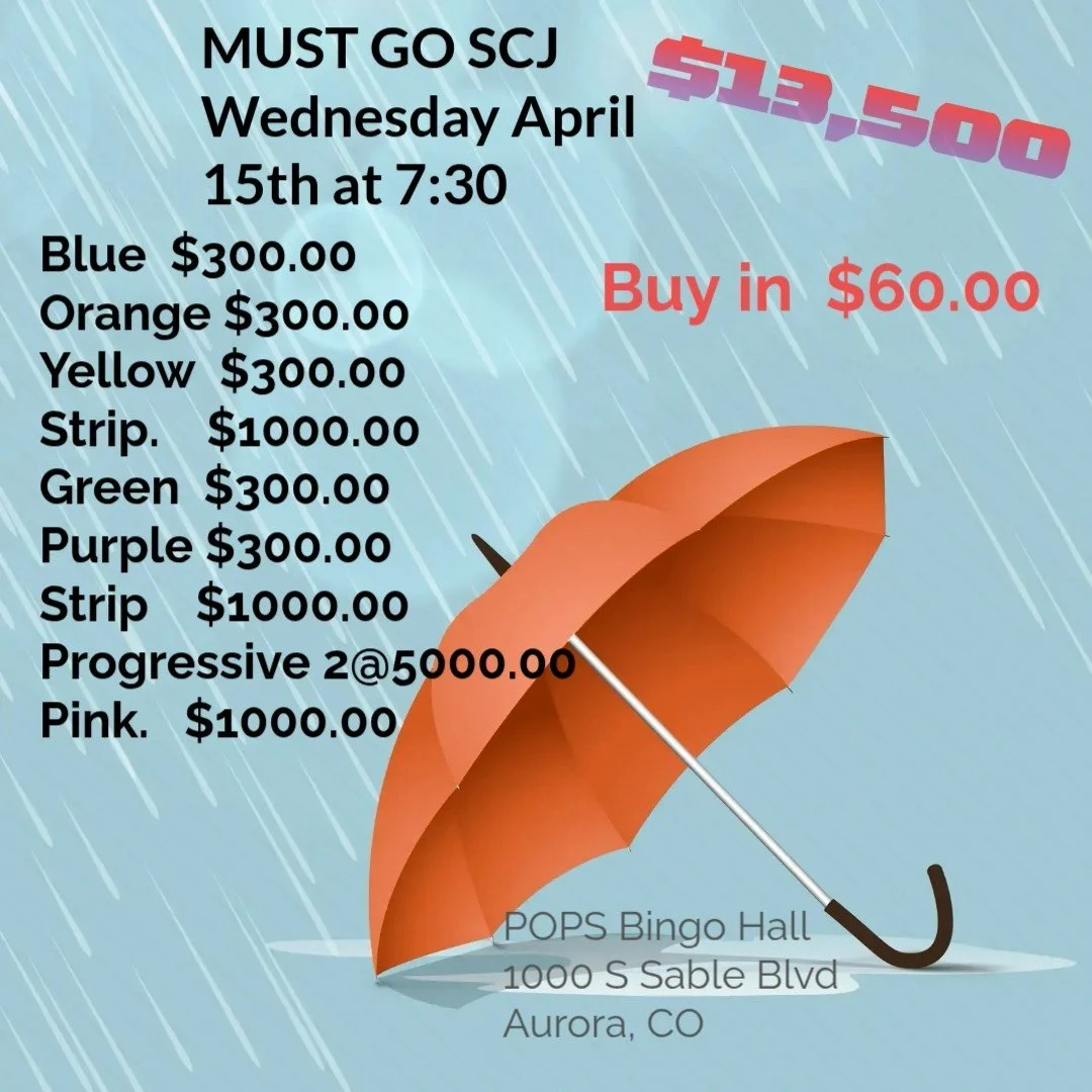 SCJ and Pops Bingo Hall MUST GO EVENT April 15th, 2026 at 7:30PM
