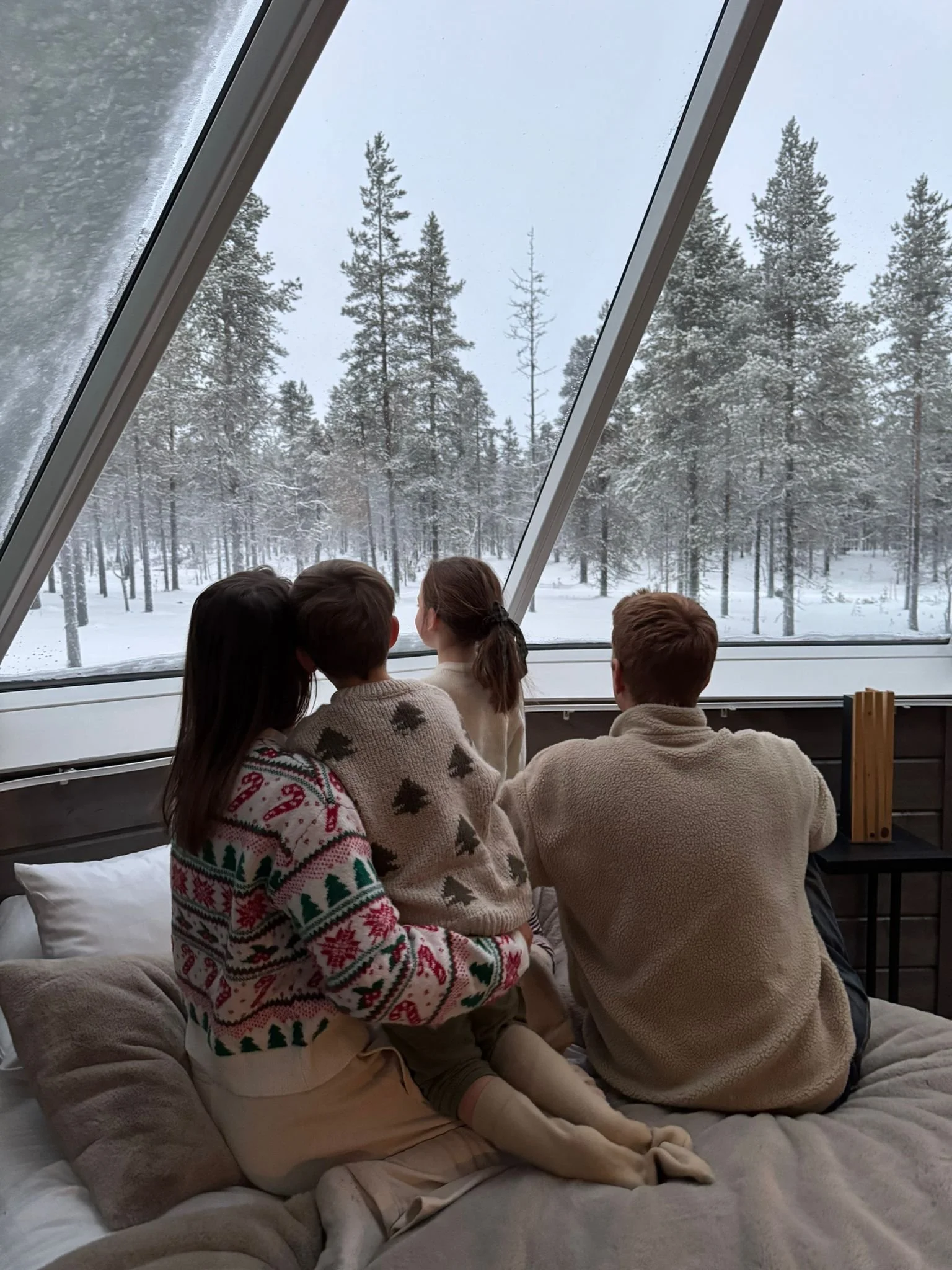 Sleeping in a glass roof cabin, Lapland with kids