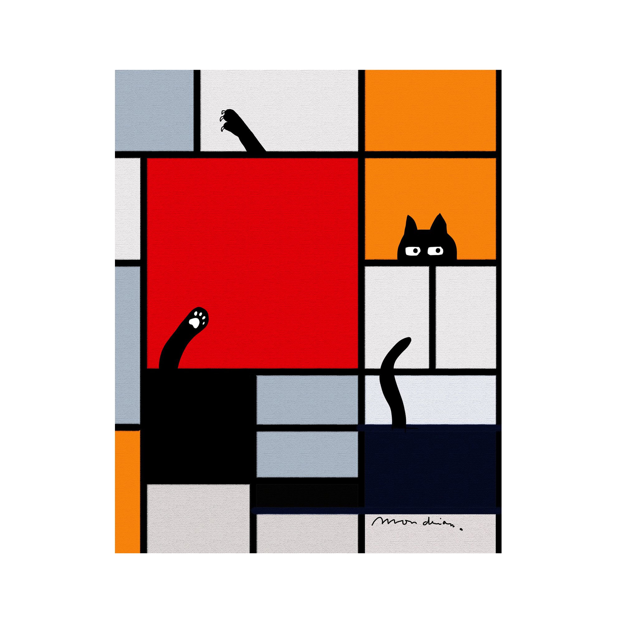 Print - Mondrian - With Cat Added
