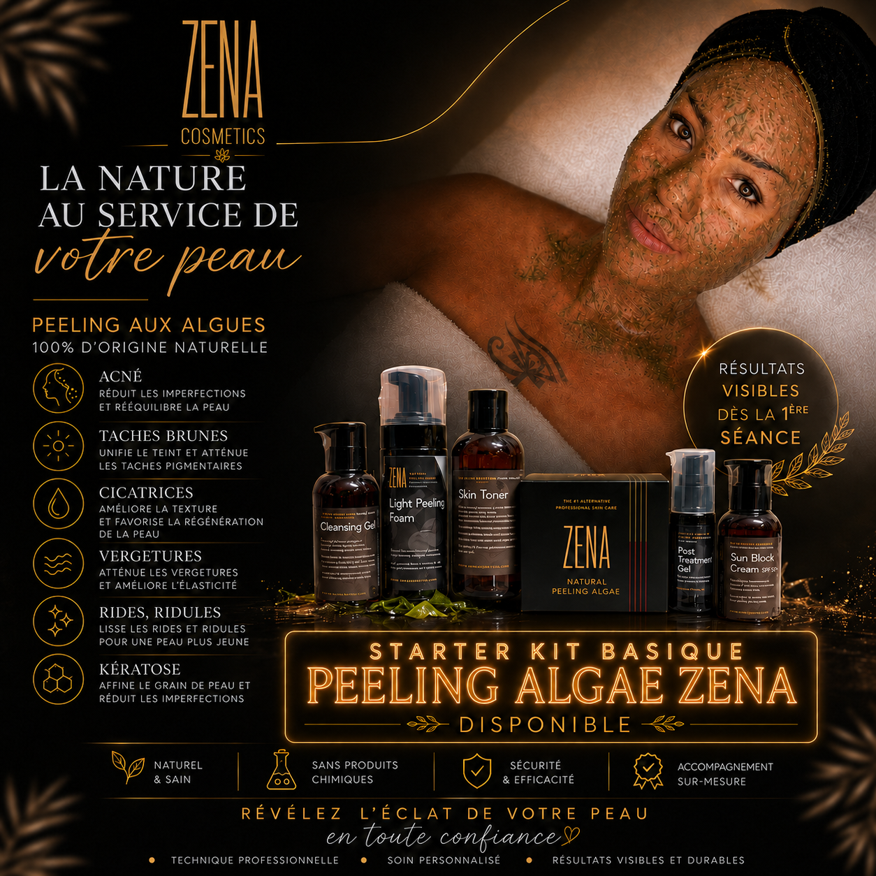 STARTER KIT BASIQUE PEELING AUX ALGUES  ZENA COSMETICS + FORMATION EN LIGNE OFFERTE