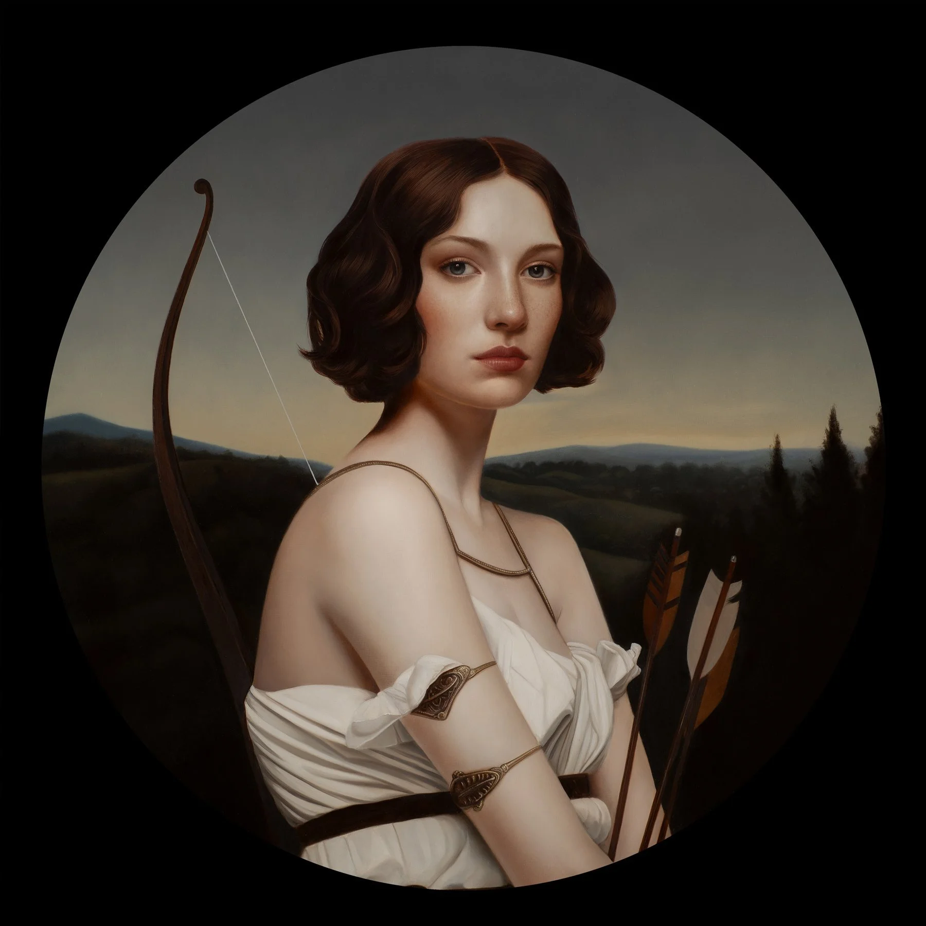  The Huntress  
Oil on Aluminium panel  
21 inch diameter 
 ●   Sold    
 Enquire about this piece → 