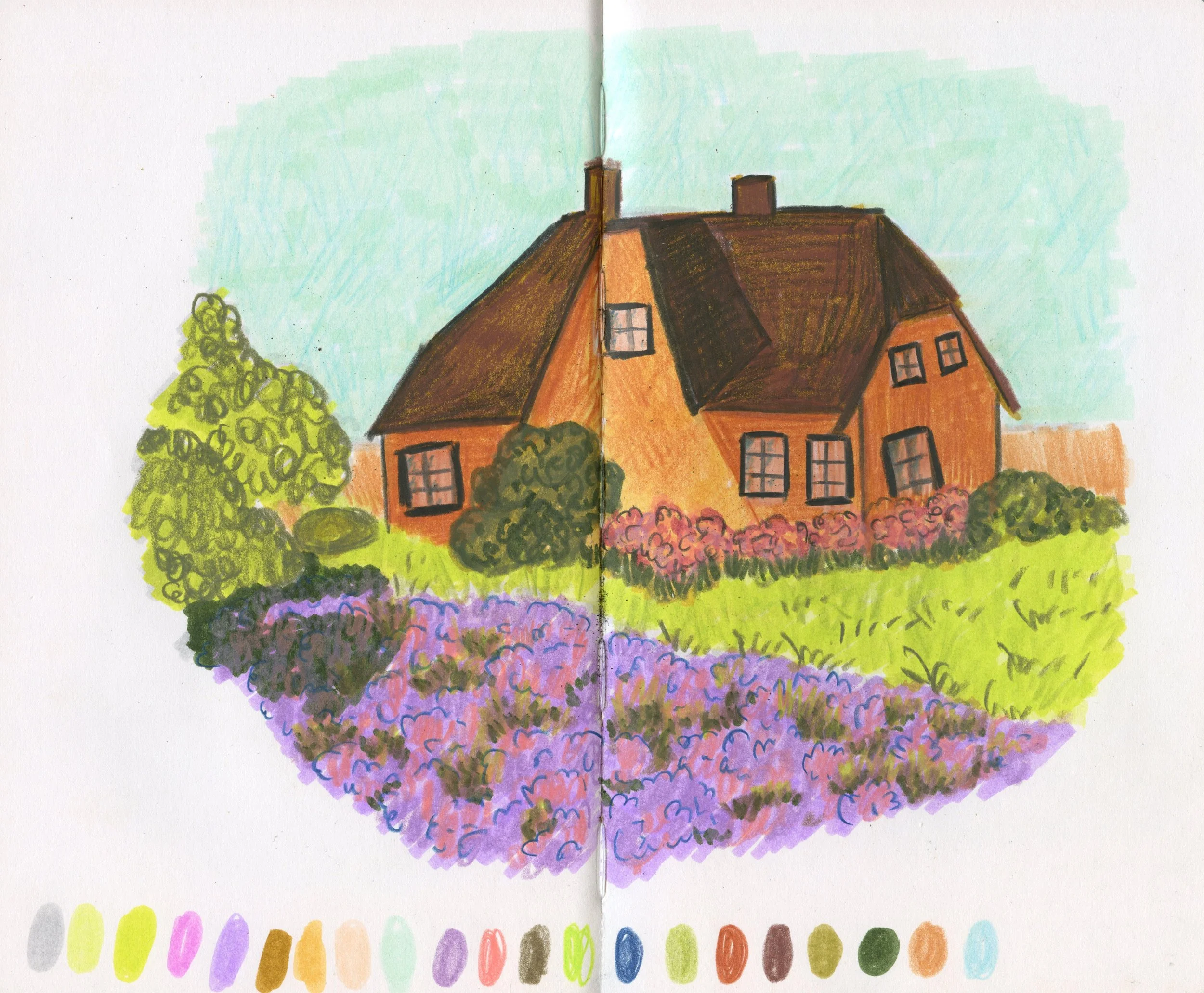 "House with Purple Flowers" Sketchbook Page 2025
14th Annual Fill'er Up Sketchbook Challenge Group Exhibition, Articulations