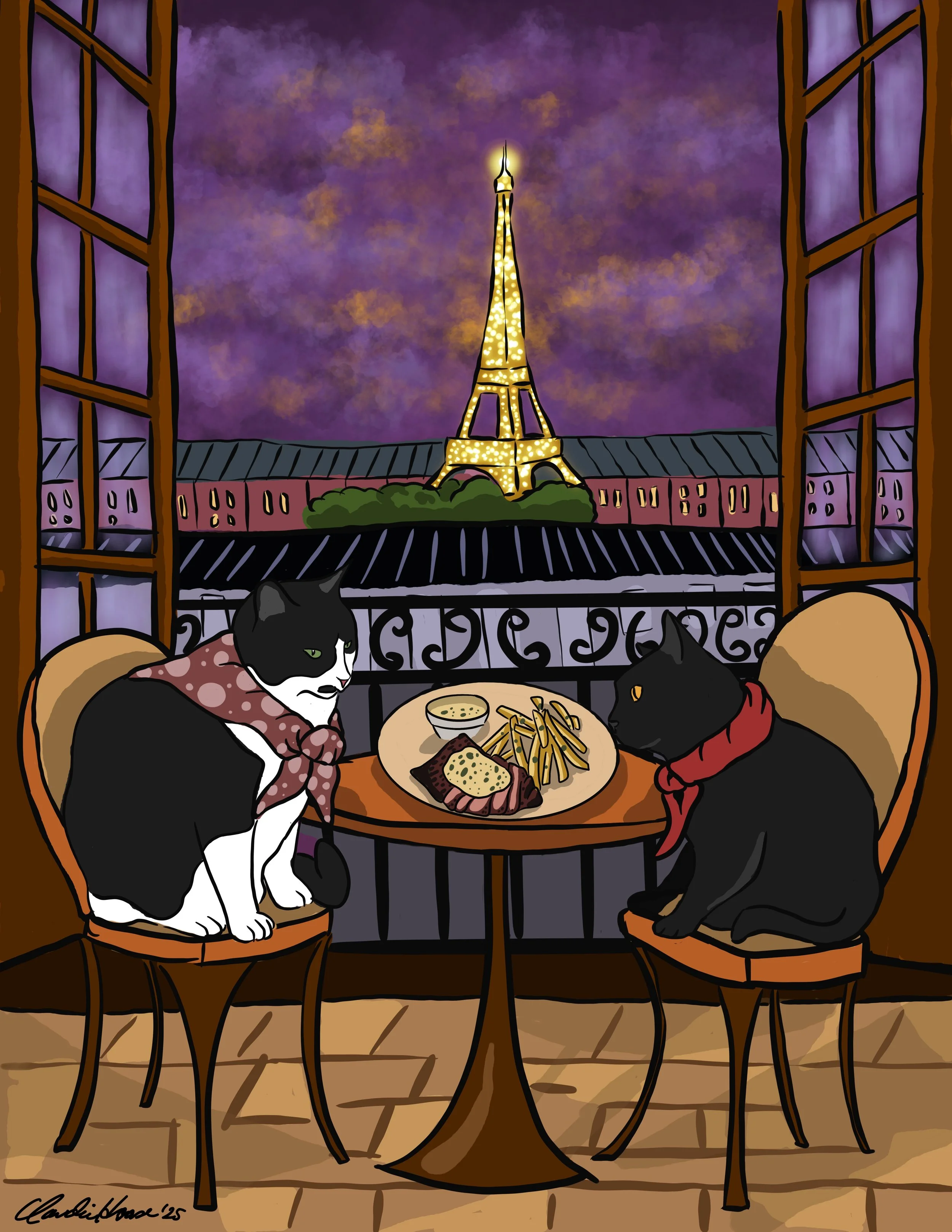 “Un très bon repas ce soir” Digital Illustration on Archival Paper 2025
Midnight In Paris Group Exhibition, Super Wonder Gallery