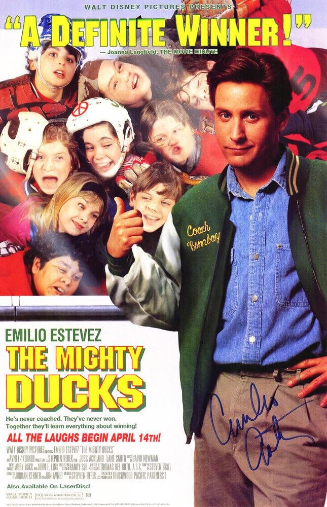 Emilio Estevez Signed "The Mighty Ducks" 11x17 Movie Poster (Schwartz)