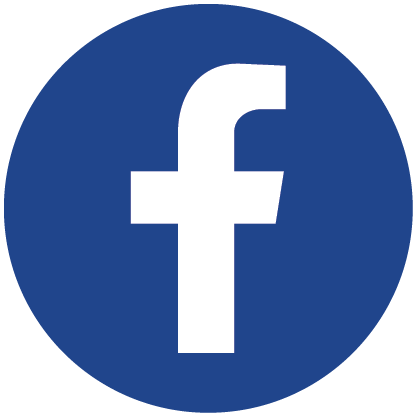 Facebook logo with white lowercase 'f' on a blue circular background.
