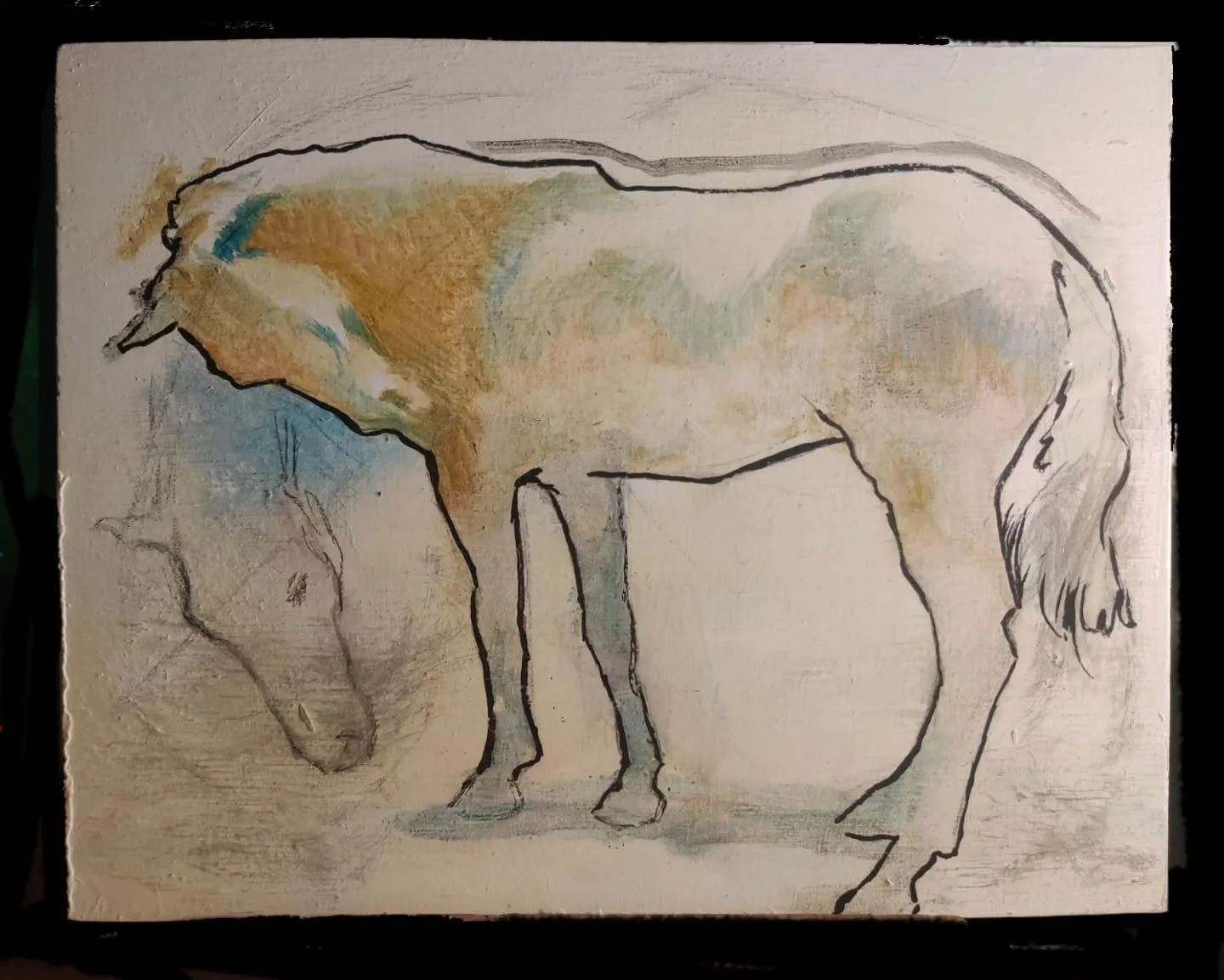 Watercolor, ink and oil on panel 
25 x 20 cm 
2025